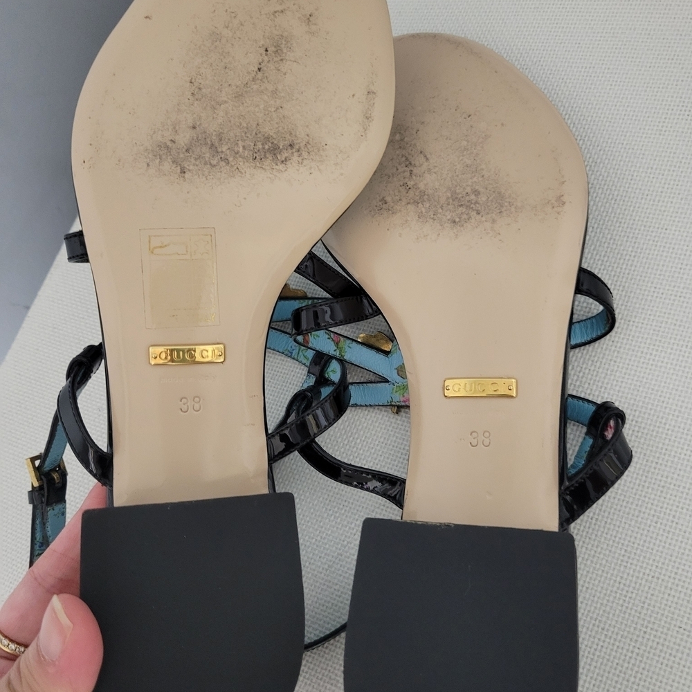 Gucci Black Sandals with Gold Bee Detail - Picture 5 of 8